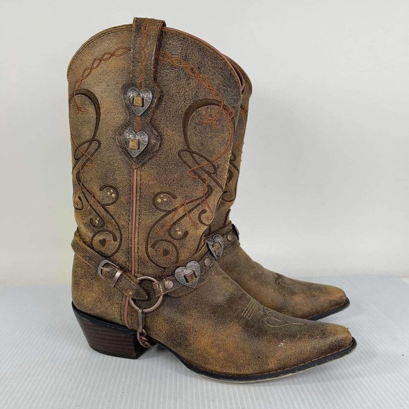 Durango Crush Shoes - Durango Women's Crush Heartbreaker Harness US 8.5 M Brown Leather Cowboy Boots